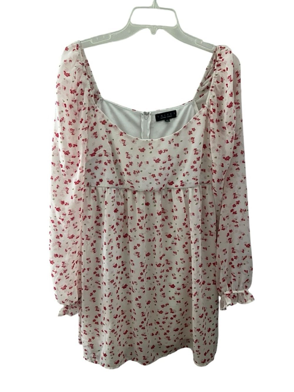 Trixxi Floral Babydoll Mini Dress White Pink Sheer Sleeve Y2K Cottagecore Large